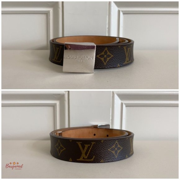 Authentic Louis Vuitton Brown Monogram Canvas Ceinture Silver Buckle Belt 80/32 main image 6